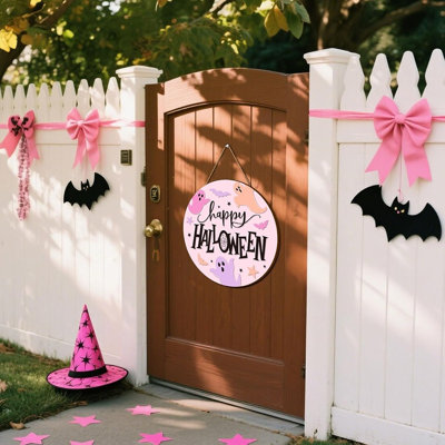 Pink Halloween Ghost Wooden Hanging Sign