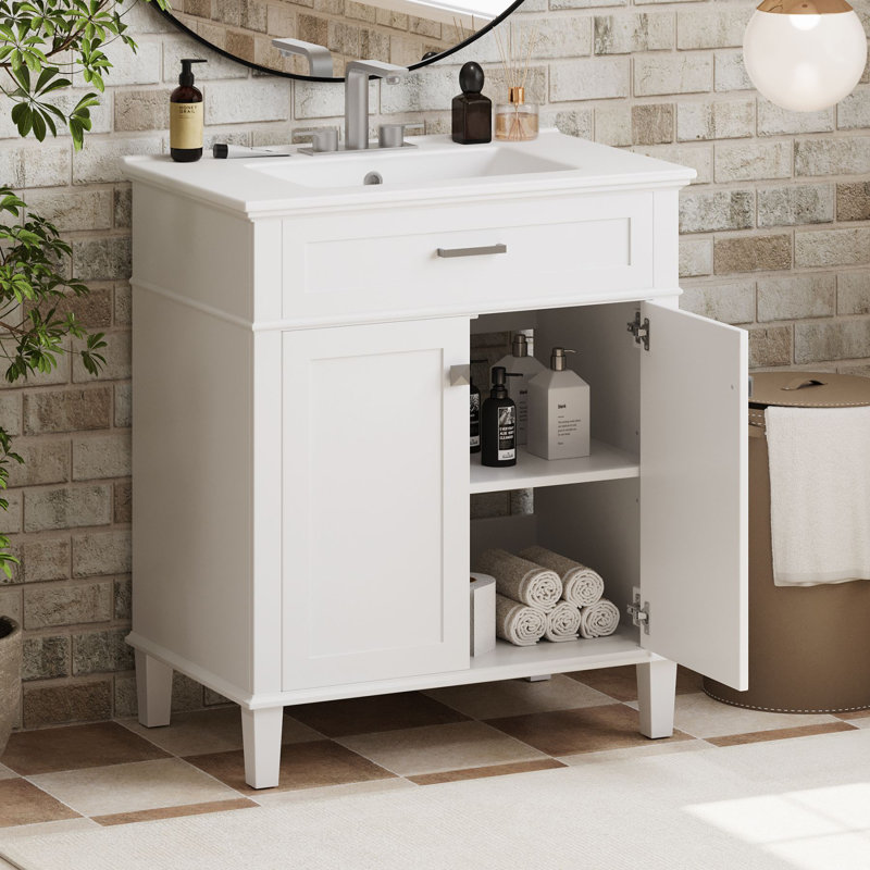 Meuble-lavabo de 30 po avec lavabo en céramique, Blanc