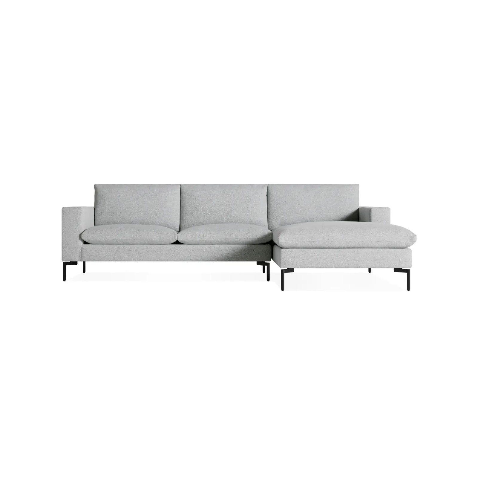 New Standard Upholstered Chaise L-Sectional, Right Hand Facing, Black, Maharam Mode/Intaglio 100% Polyester