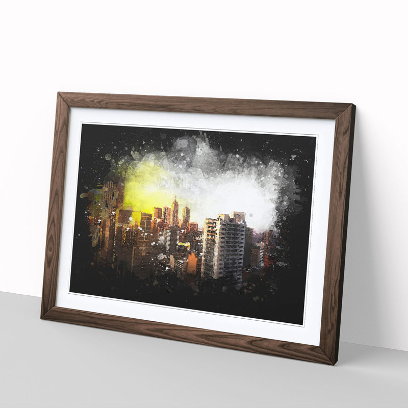 Melbourne Australia Skyline Abstract - Single Picture Frame Print on MDF, Walnut Framed, 24cm H x 33cm W x 2cm D