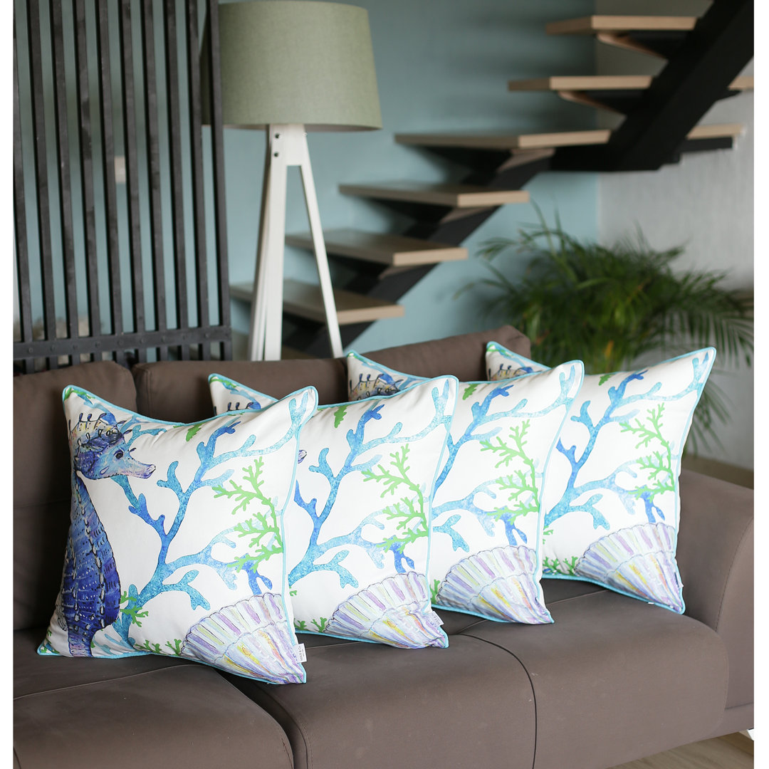  Seahorse Printed 18" Throw Pillow Cover (Set of 4) Apolena 