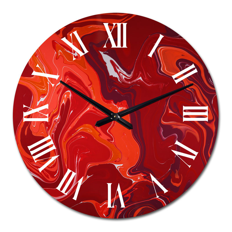 Red Flame Liquid Marble Art - Modern Wall Clock, Medium