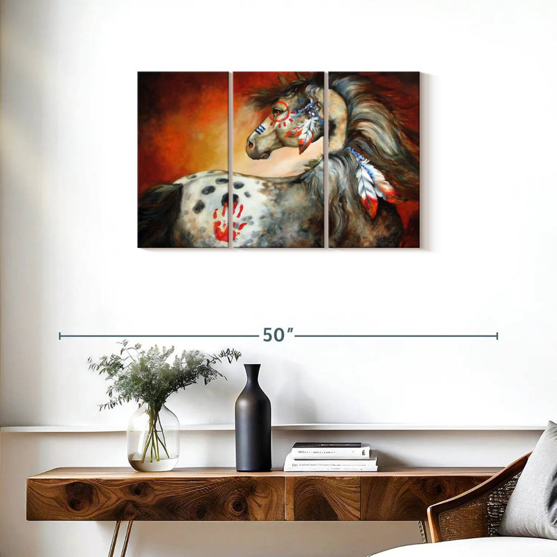 Poney de guerre indien 4 plumes, H 20 po x l 33 po