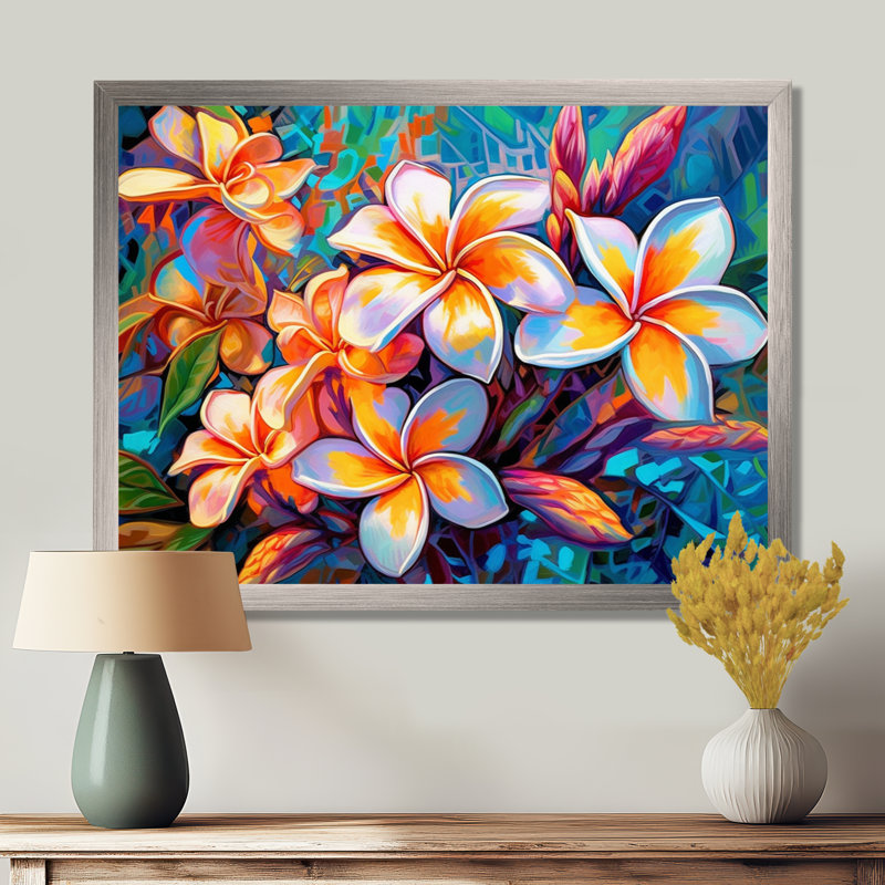Art tropical sur toile, plumeria tropical, H 24 po x l 32 po x P 1 po, Cadre flottant brun