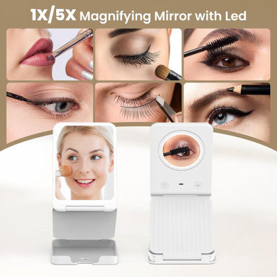 Travel Makeup Mirror With Lights, Portable  Vanity Mirror With Lighted Magnification,72 Leds 3 Color Lights, Rechargeable, Freely Adjust Height And Angle