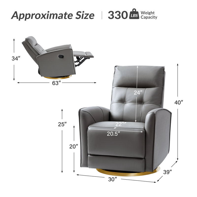 Ocia Genuine Leather Swivel Rocker Manual Recliner, Dove