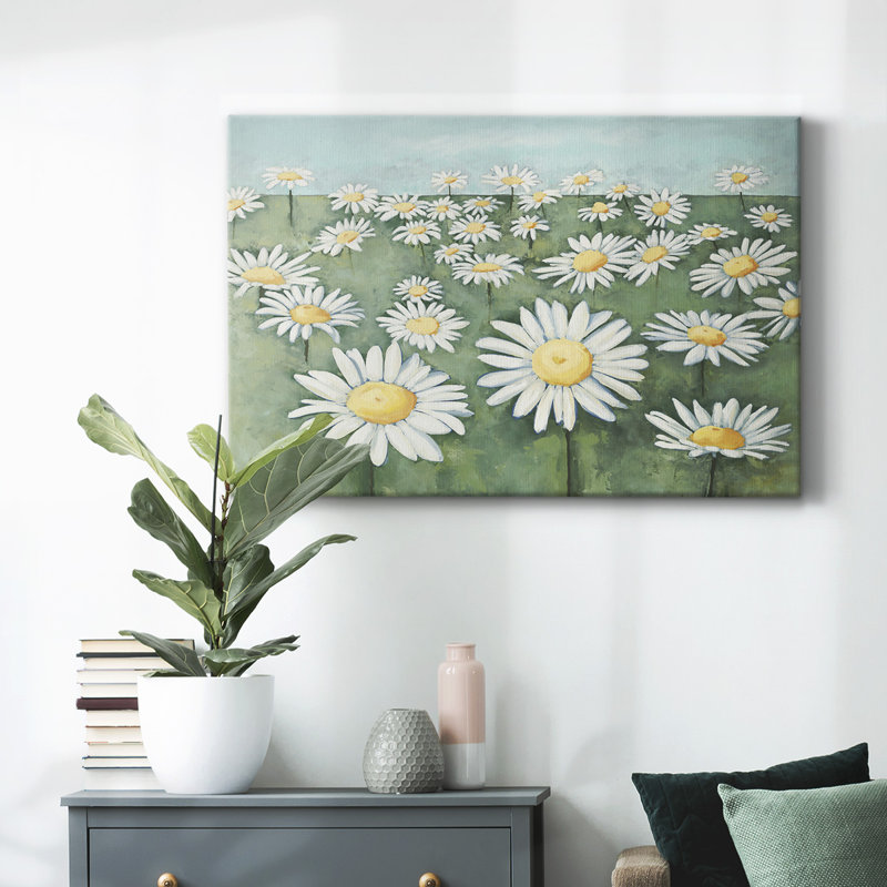 Champ de fleurs sur toile tendue, H 32 po x l 48 po