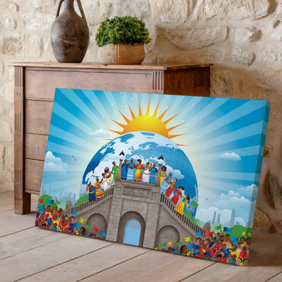 Toile, une scène colorée vibrante représentant un groupe diversifié de personnes, art mural de diverses cultures engagées dans une danse joyeuse sur toile