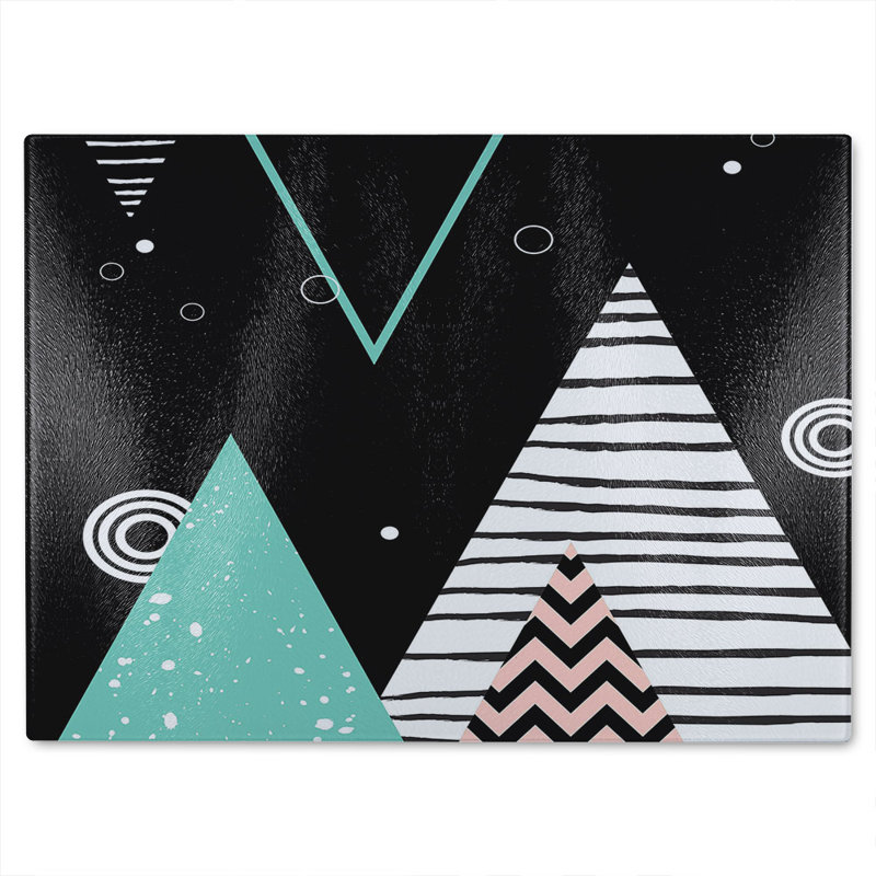 Triangles Circles & Zig Zag Patterns Glass Chopping Board, 40cm L x 28cm W