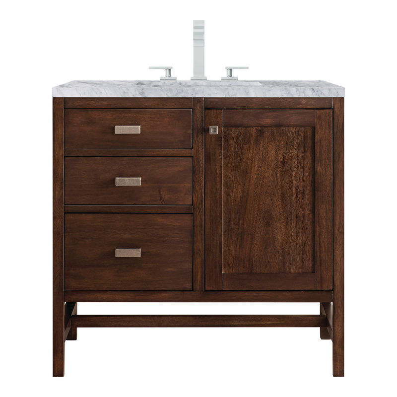 Addison 36'' Single Bathroom Vanity with Top, Carrara White, 8" Widespread, Mid-Century Acacia