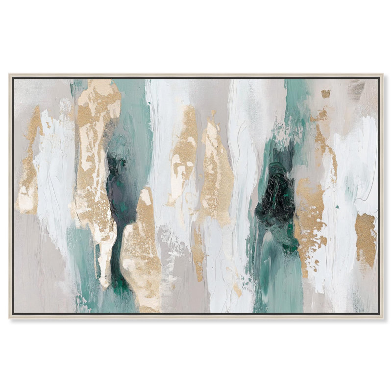 «Verdant Tides», art abstrait moderne par Art Remedy, Cadre argenté, H 37 po x l 55 po