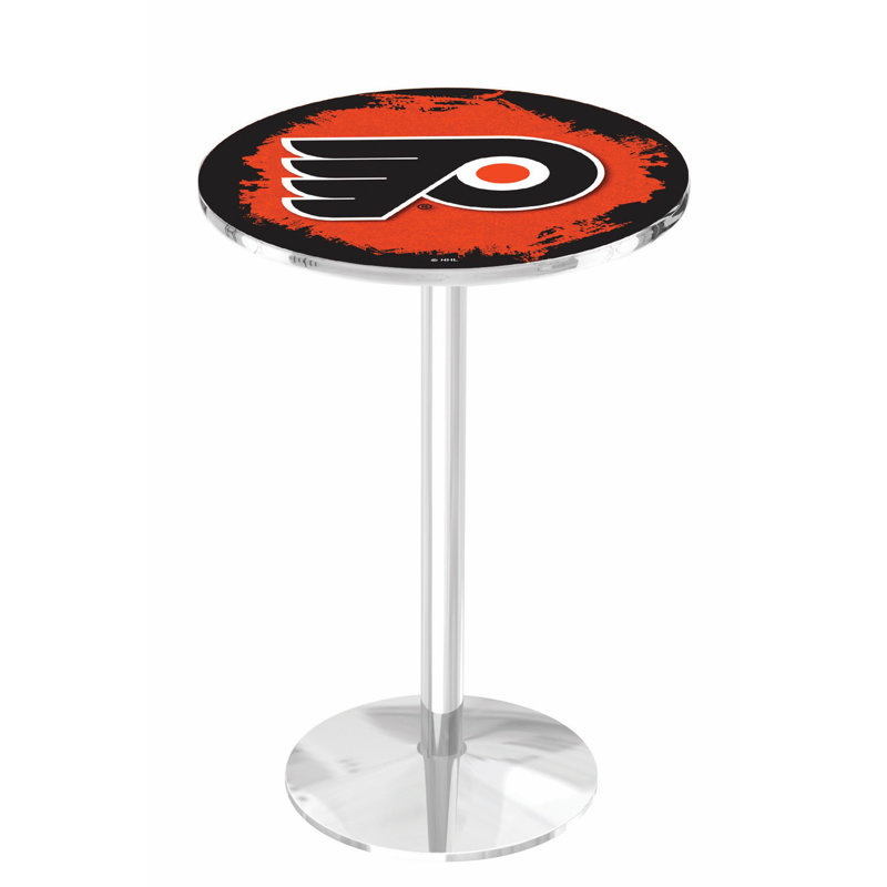 NHL Round Metal Base Dining Table, Chrome, Philadelphia Flyers - Orange
