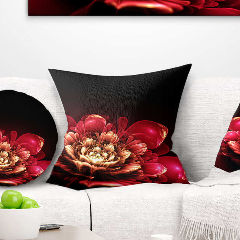 Fleur rose fractale - coussin à imprimé floral, 16 po x 1 po, Coussin décoratif