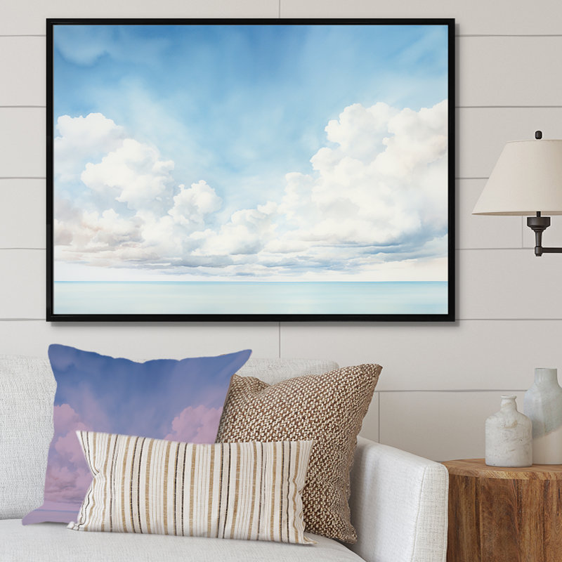 «White Clouds Scenery Minimalisme I» sur toile, H 24 po x l 32 po x P 1 po, Cadre flottant noir