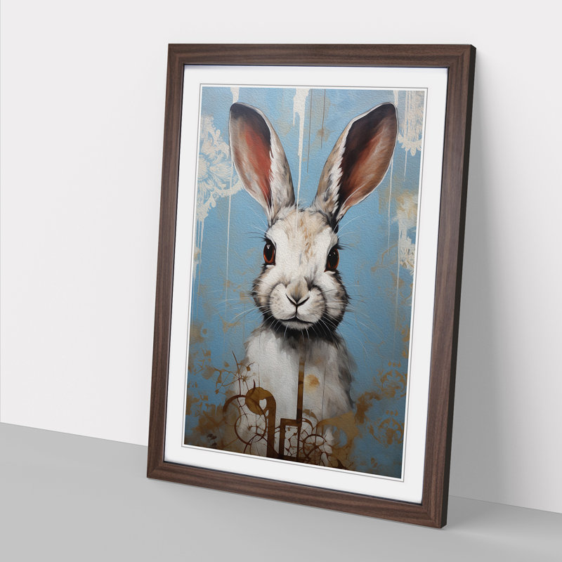 XYZ-FRM-V1223-5348 Rabbit Modern No.2 - Single Picture Frame Print on Wood, 34cm H x 25cm W x 2cm D, Walnut