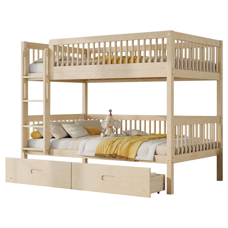 Lits superposés avec rangement, convertibles, rustiques, en bois de pin, pour chambre d'enfant, Beige