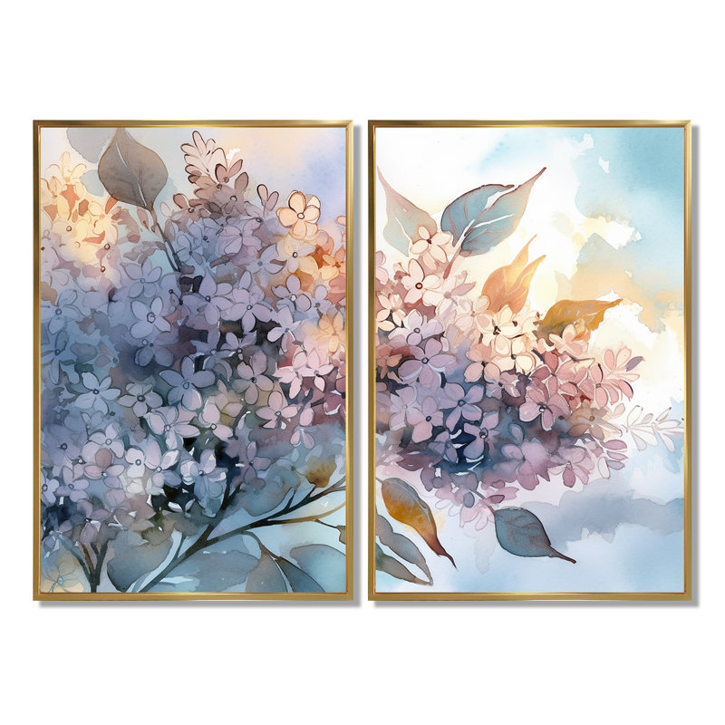 Lilas mauves aromathérapie - Art mural traditionnel, H 36 po x l 48 po, Reproduction encadrée sans passe-partout, Doré