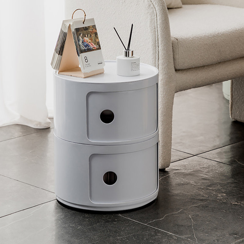 Izzack Tray Top Drum End Table, White