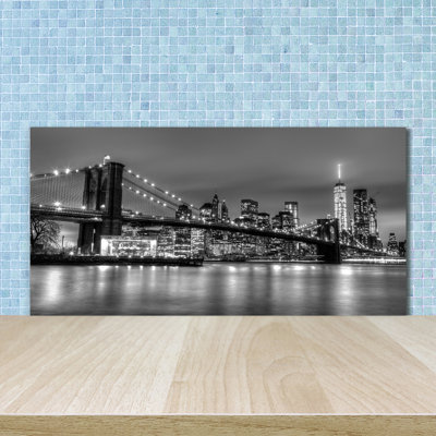 Aiesrom Black And White - Brooklyn Bridge - No Frame Print on Glass