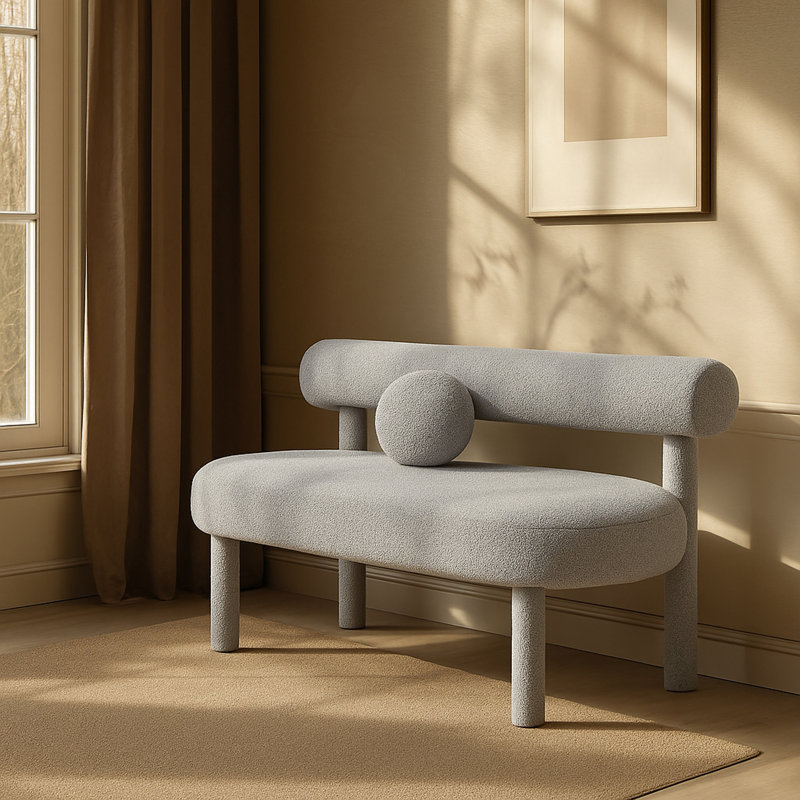 Banc de chambre rembourré Sweetgrove, Tissu gris bouclé