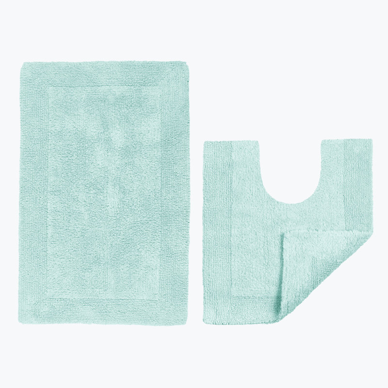 100% Cotton Bath Mat and Pedestal Mat Set, Duck Egg