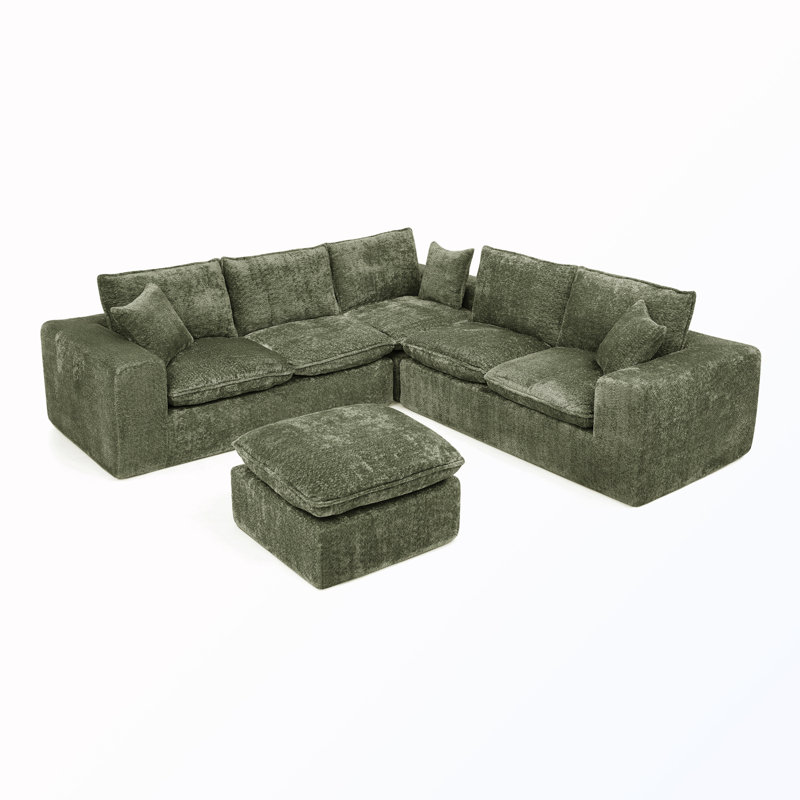 Canapé modulaire en L avec repose-pieds mobile et coussins, Green