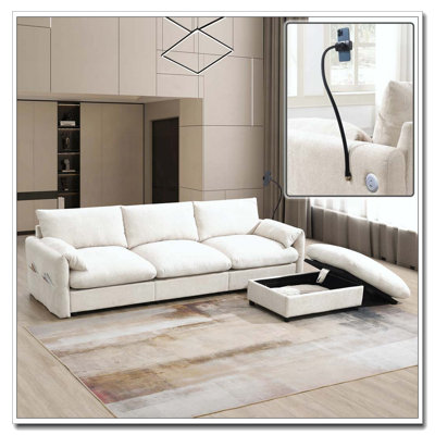 Canapé modulaire en L 96,5 po avec repose-pieds et poches, support de téléphone réglable, chargeur USB