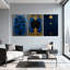 Abstrait art déco floral orné de soleil levant ensemble de 3 impressions sur toile-1971132508