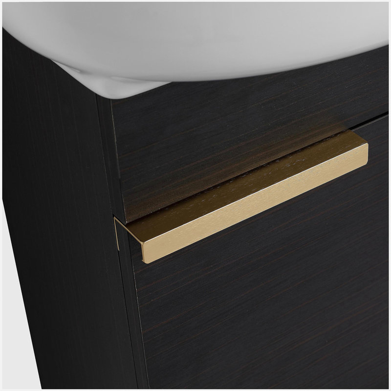 Meuble-lavabo avec lavabo Doors, 16 po pour petite salle de bain, Châtaignier noir / or