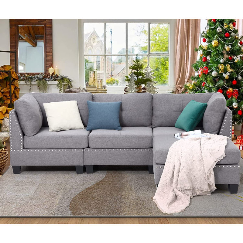Canapé modulaire rembourré 88,6 po Marmie, Polyester gris