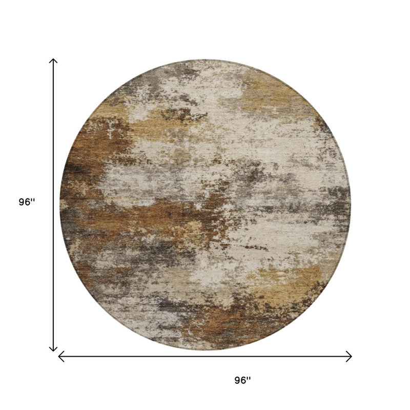 Tapis d'intérieur rond lavable abstrait brun et beige 8 pi