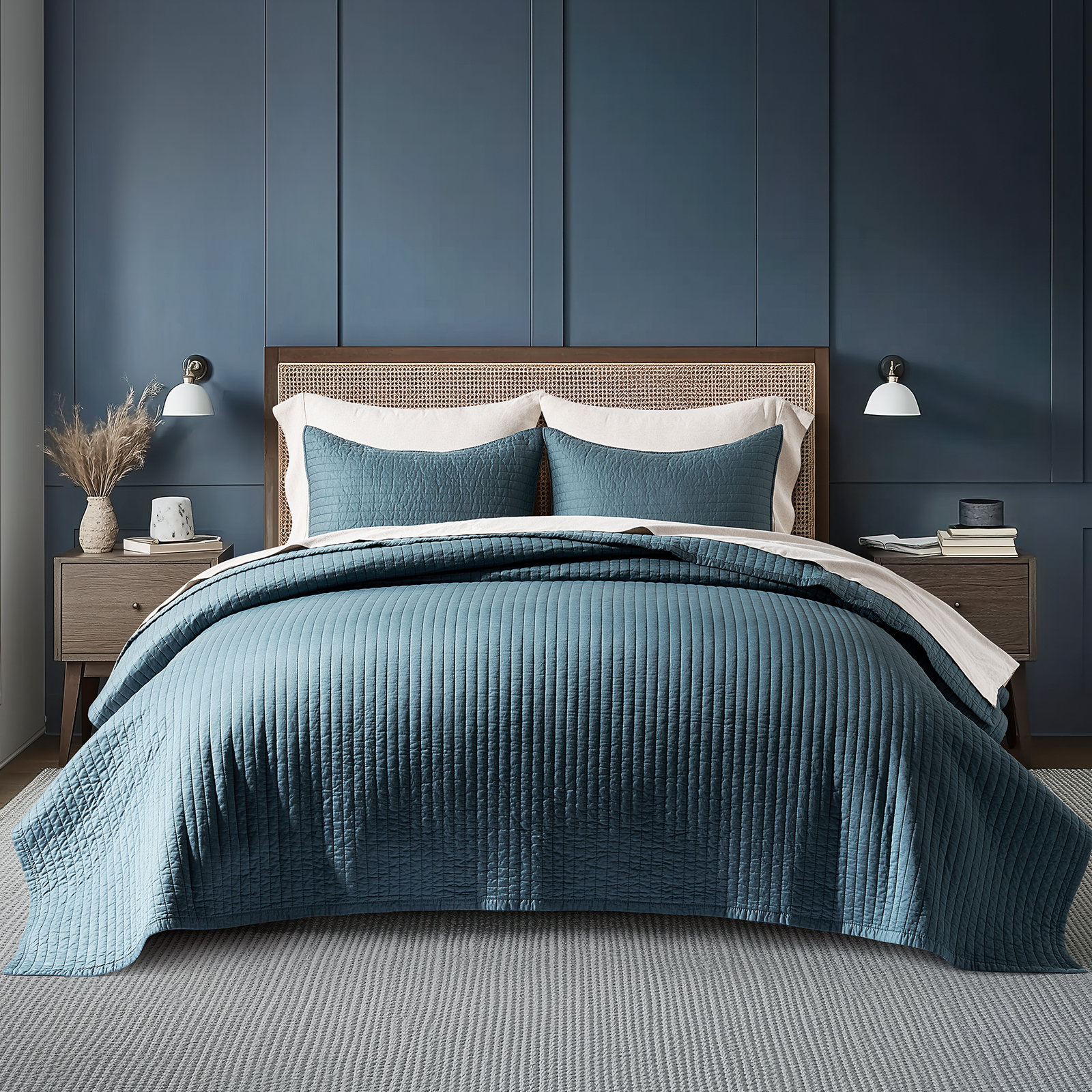 Cotton Sateen Quilt Set, Sonoma Blue, King Quilt + 2 King Shams