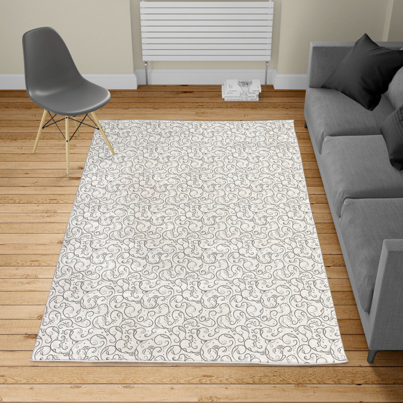 Tapis gris/blanc, Rectangle 5 pi 2 po x 7 pi 7 po