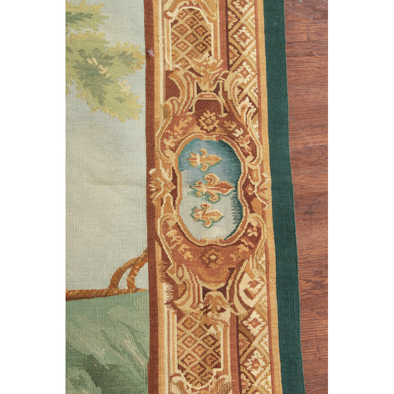Hand-Knotted High-Quality Green and Red Area Rug