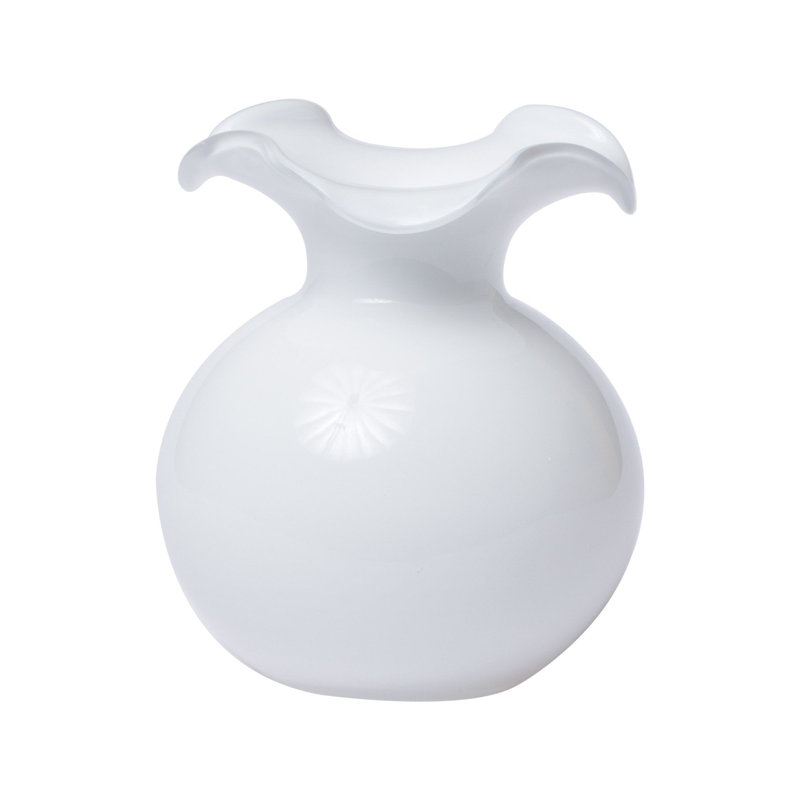Hibiscus Glass Vase, Overall height- 7", White