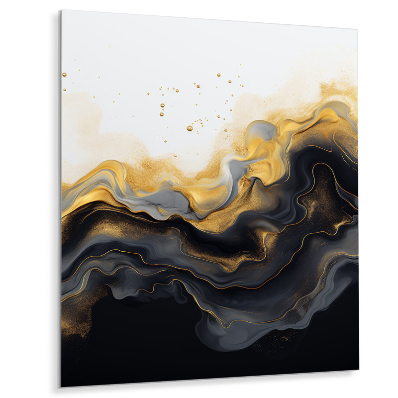 Or et marbre noir Essence II - décoration murale en marbre, H 20 po x l 12 po x P 1 po