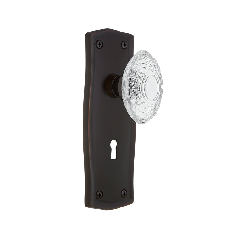 Prairie Plate with Decorative Keyhole and Crystal Victorian Knob, Timeless Bronze, 2-3/8”
