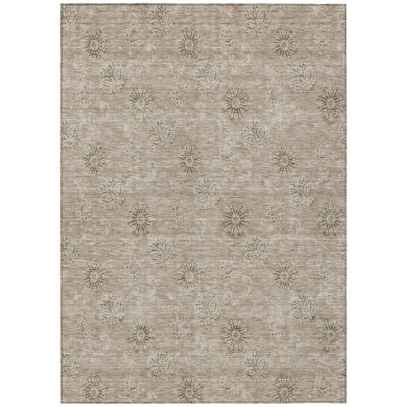 Tapis extérieur lavable floral beige kaki et beige 10 'x 14'