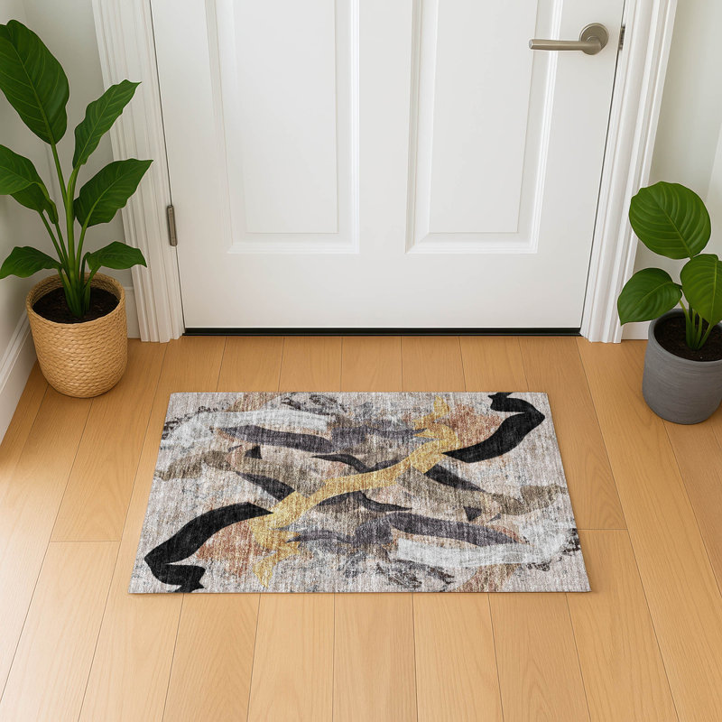 Premium Machine Washable Mayfield AMF2191 abstract Rug, 1'8" x 2'6", Taupe