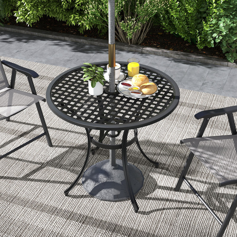 Abdon Cast Aluminium Bistro Table with Umbrella Hole for Balcony, Black