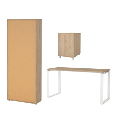 Abba 3-Piece Office Set -3 Drawer Mobile Cabinet, 59" Writing Desk With Steel Legs And 6 Shelf Bookcase With Doors