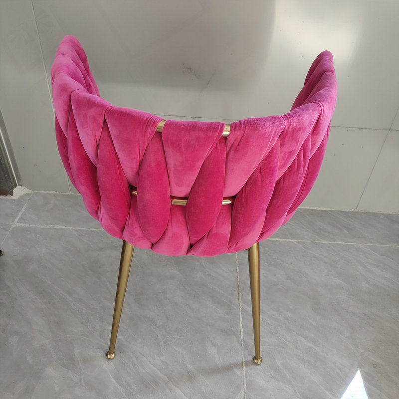 Chaise de salle à manger rembourrée et revêtue de velours, Rose rouge