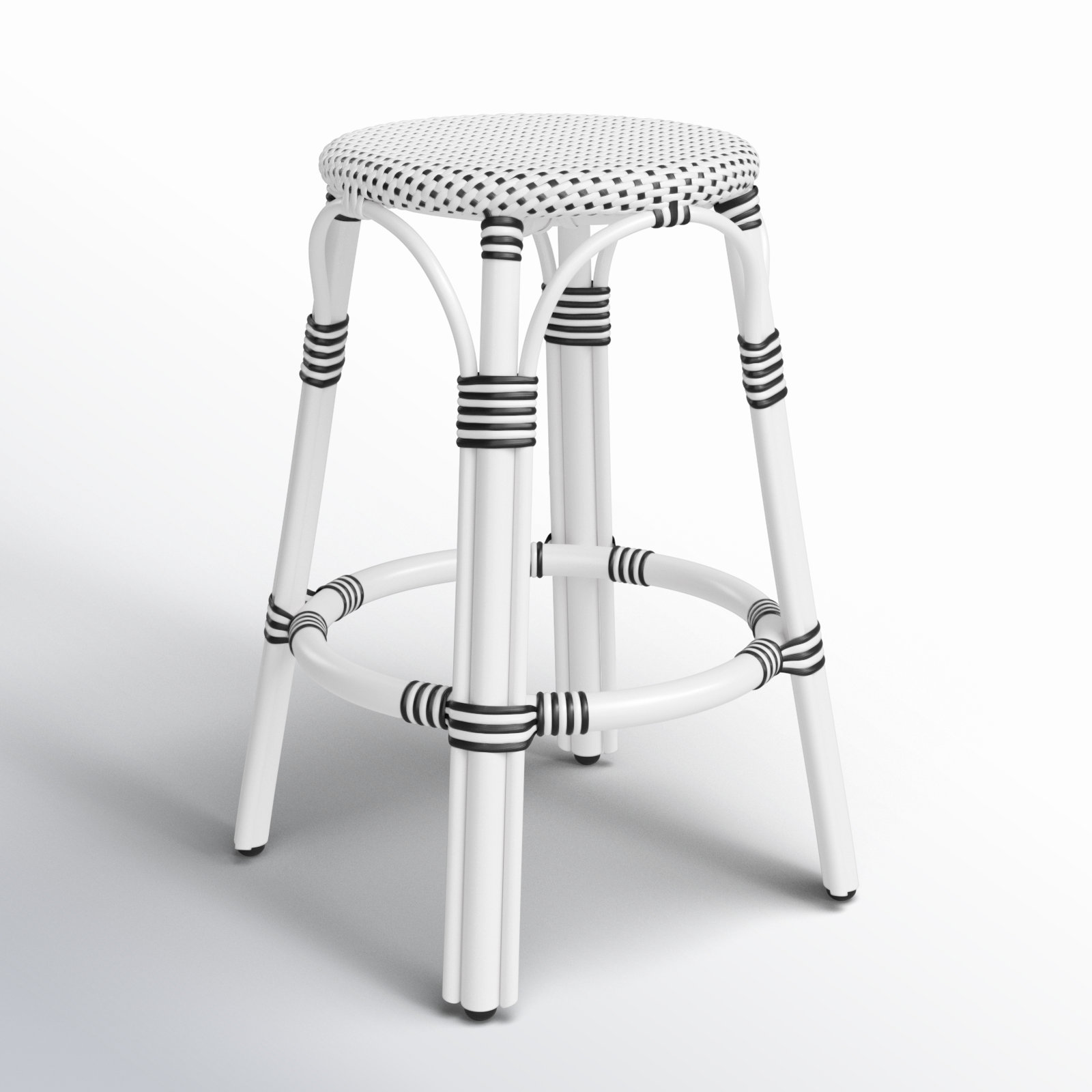 Alastair Bar & Counter Stool, Counter Stool (24" Seat Height), White/Black Dot/White Rattan Frame
