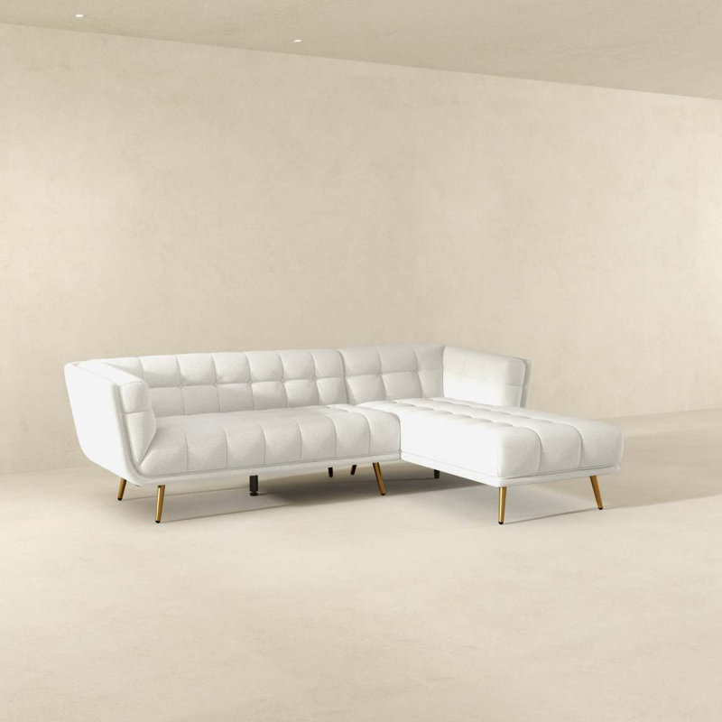 Canapé modulaire droit en frêne Addison, Orienté à droite, Crème Boucle, Doré