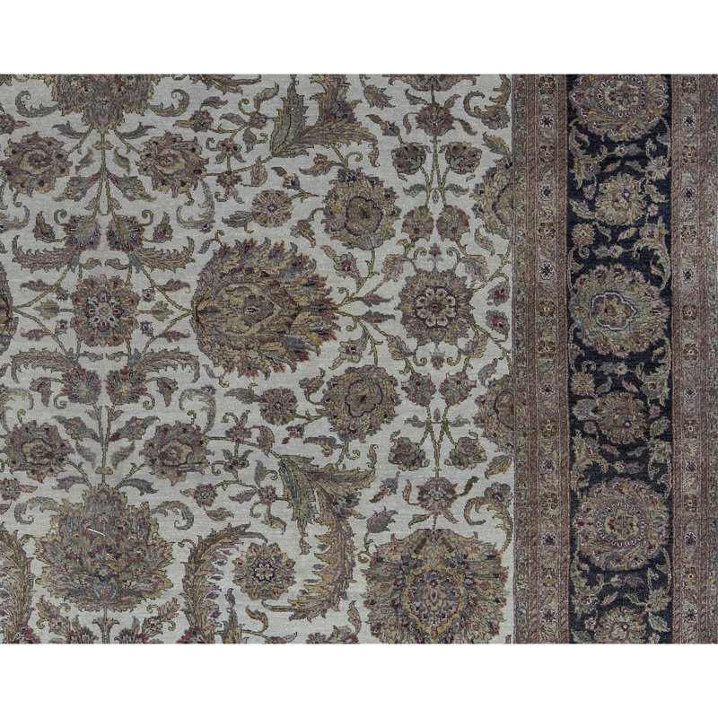 Tapis ivoire et noir noué à la main de haute qualité