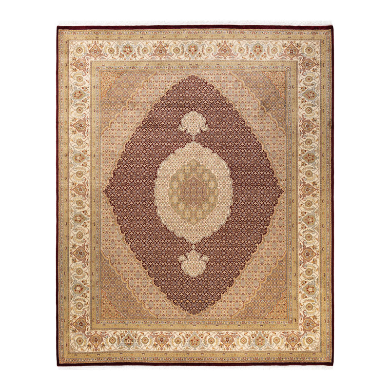 Tapis unique rouge / beige / ivoire noué à la main 8 pi 3 po x 10 pi 2 po Hayner