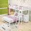 Lit simple superposé au dessus d'un lit double avec bureau et tiroirs, échelle-1025176746