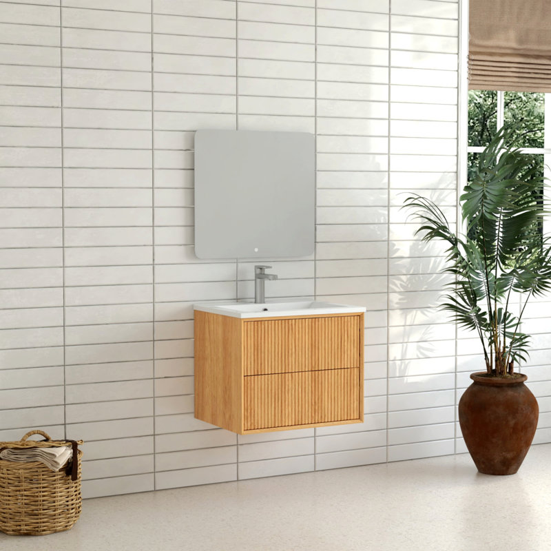 Meuble-lavabo mural flottant avec 2 tiroirs de rangement