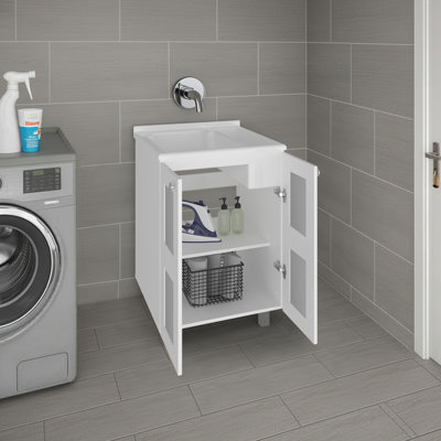 Meuble-lavabo en panneau de particules blanc