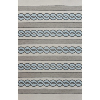 Tapis rayé bleu / gris en polypropylène tissé à la machine 5 pi x 7 pi
